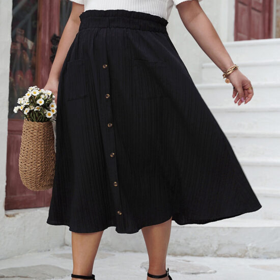 Black High-Waisted A-Line Skirt Elegant Casual Dress