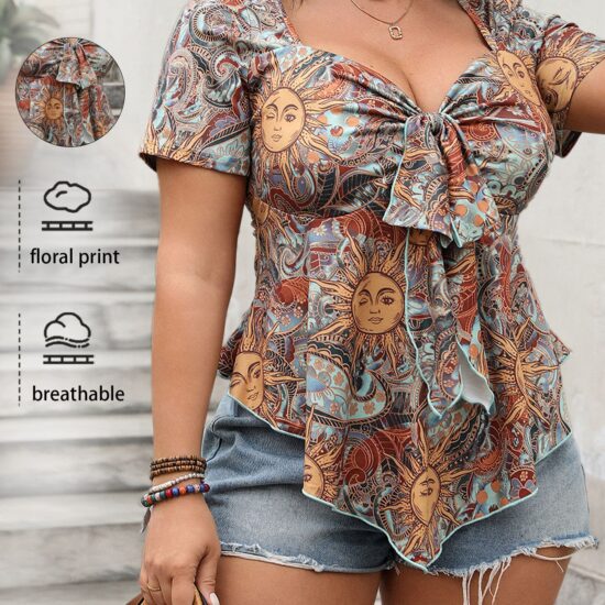 Trendy Floral Loose-Fit Top with Tie Detail