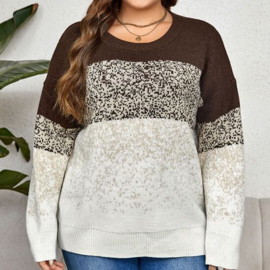 Color Block Round Neck Pullover Top Casual