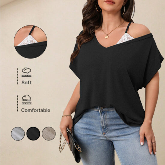 Casual Solid Color Batwing Sleeve Top for Women